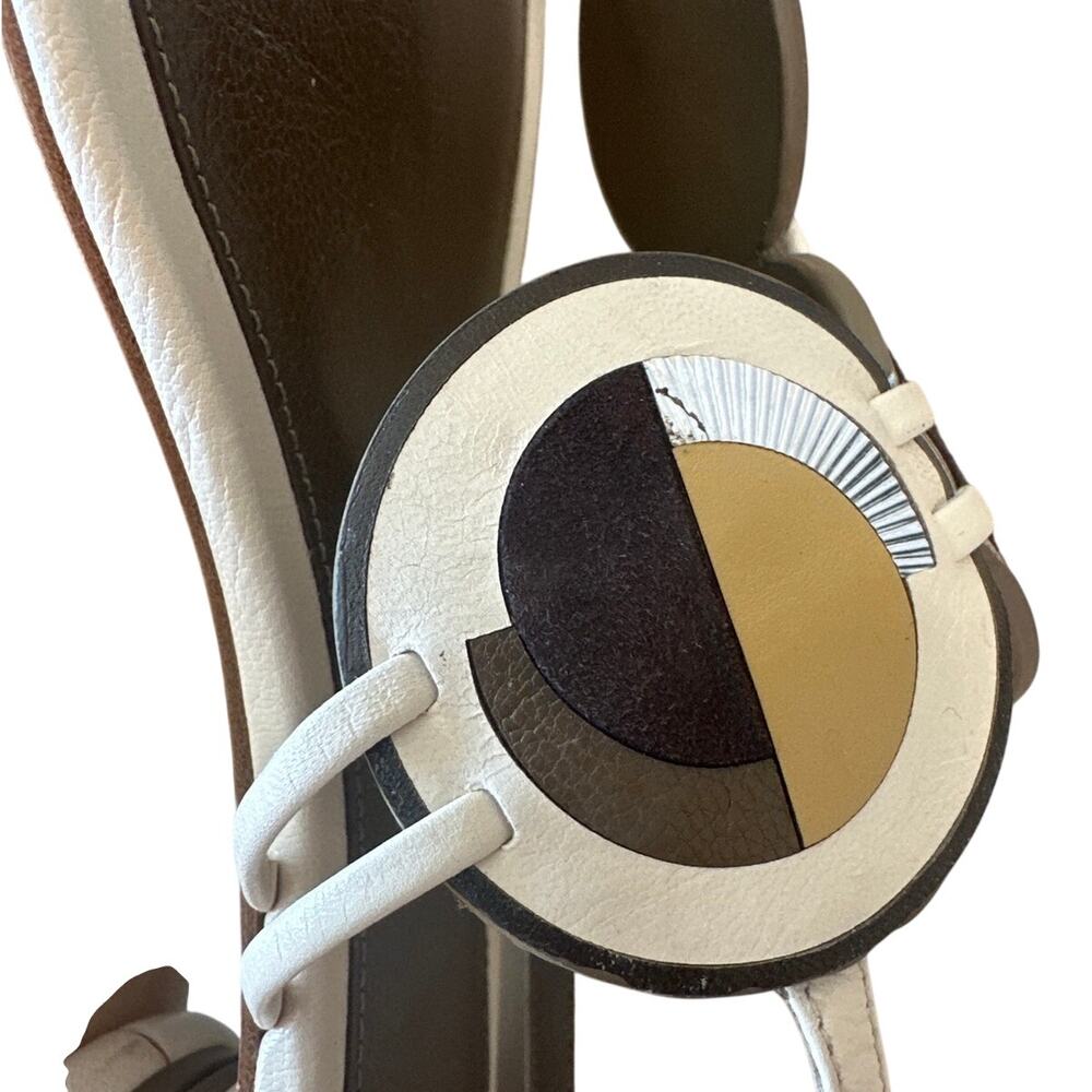 Tory Burch Marquetry Disk Sandal Cream Toasted Sesame 9.5 - Picture 11 of 13